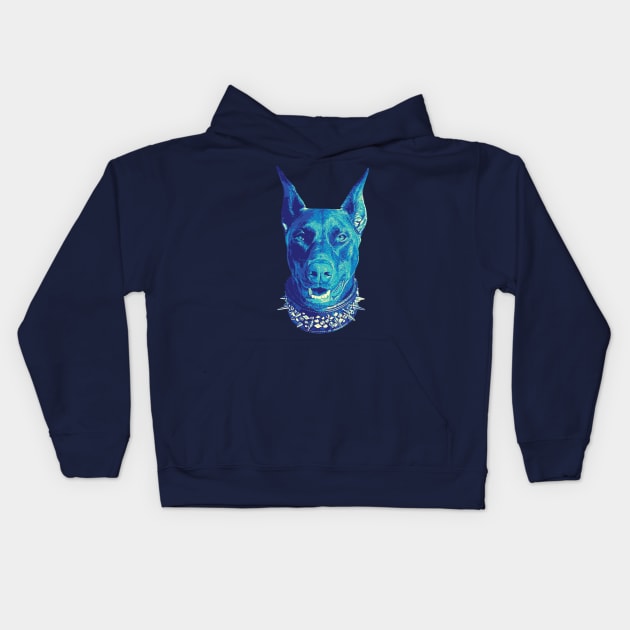 Doberman Cool Blue Tritone Kids Hoodie by deelirius8